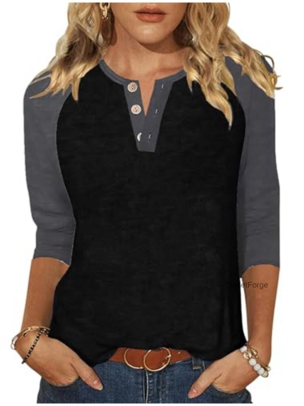 Women's 3/4 Raglan Sleeve V Neck Casual Baseball T-Shirt